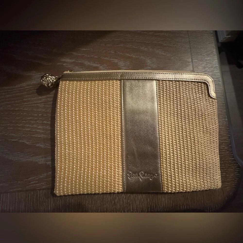 Lilly Pulitzer Gold and Tan Woven Clutch - Picture 2 of 7